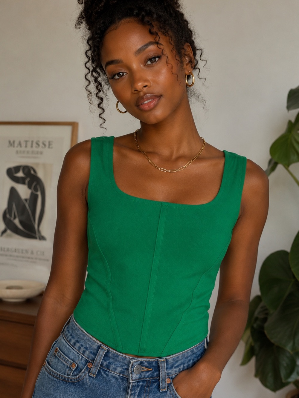 House of Harlow 1960 Green Square-Neck Women’s Corset Top size Small